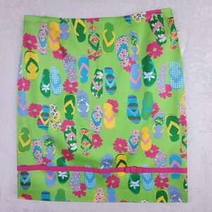 Whimsical Short Skirt Stretch Zip Slit Sz 12 Green Flip Flop Resort Beach Cruise